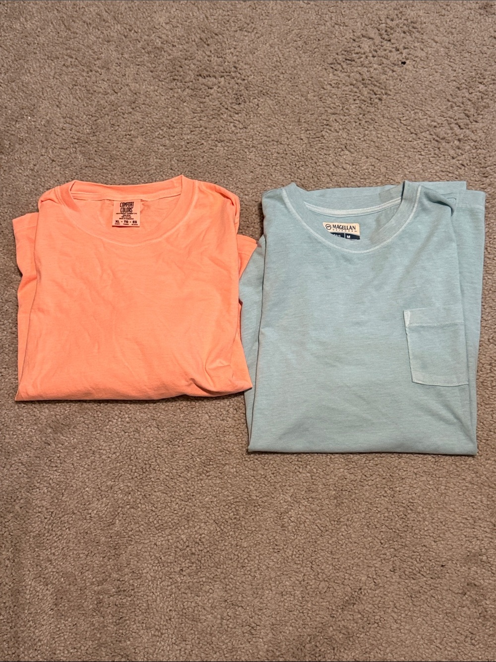 Magellan Outdoors Light Blue Pocket Tee and Coral Short Sleeve Tee -